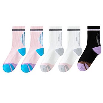 5 Pairs Women's Mid-Crew Sport Socks Cushioned Arch Support Breathable Athletic Fit
