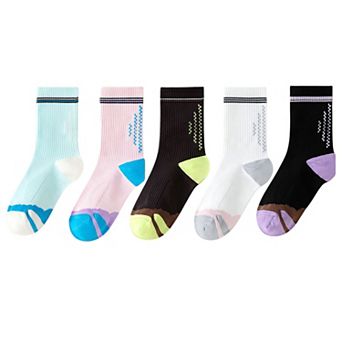 5 Pairs Women's Mid-Crew Sport Socks Cushioned Arch Support Breathable Athletic Fit