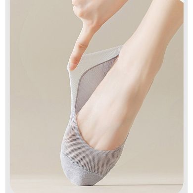 5 Pairs Women No Show Mesh Panel Socks Low Cut Stretch Cotton Liner Non-Slip Design
