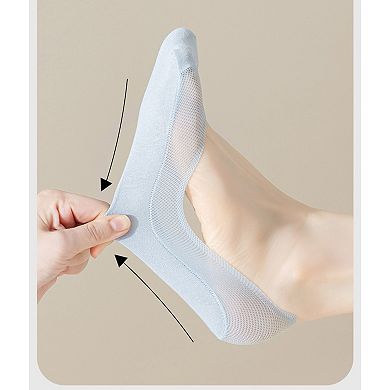 5 Pairs Women No Show Mesh Panel Socks Low Cut Stretch Cotton Liner Non-Slip Design