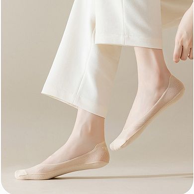 5 Pairs Women No Show Mesh Panel Socks Low Cut Stretch Cotton Liner Non-Slip Design