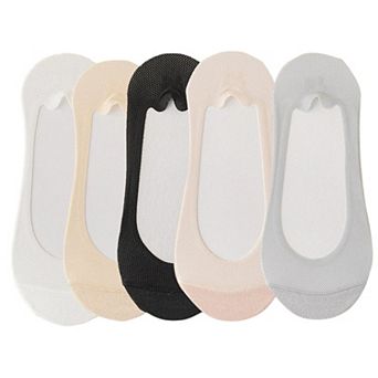 5 Pairs Women No Show Mesh Panel Socks Low Cut Stretch Cotton Liner Non-Slip Design