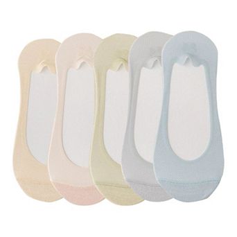 5 Pairs Women No Show Mesh Panel Socks Low Cut Stretch Cotton Liner Non-Slip Design
