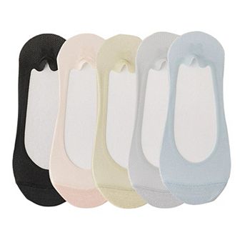 5 Pairs Women No Show Mesh Panel Socks Low Cut Stretch Cotton Liner Non-Slip Design