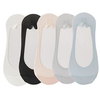 5 Pairs Women No Show Mesh Panel Socks Low Cut Stretch Cotton Liner Non-Slip Design