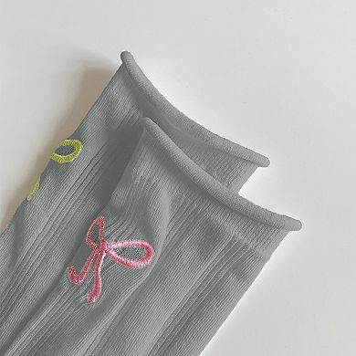 Adorable Women's Bow-Embroidered Ribbed Ankle Socks 5Pk