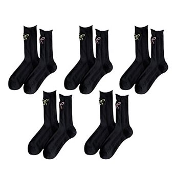 Adorable Women's Bow-Embroidered Ribbed Ankle Socks 5 pk