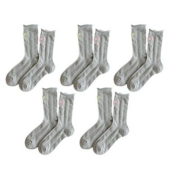 Adorable Women's Bow-Embroidered Ribbed Ankle Socks 5 pk