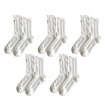 Adorable Women's Bow-Embroidered Ribbed Ankle Socks 5 pk