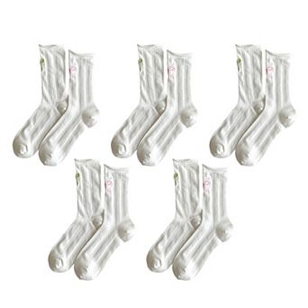 Adorable Women's Bow-Embroidered Ribbed Ankle Socks 5 pk