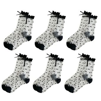Women's Sheer Polka Dot Ankle Socks with Bow Detail 6 pk