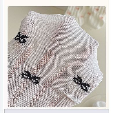 5 Pairs Women's Bow Pattern Low Cut No Show Socks Breathable Mesh Knit Anti-Slip Design