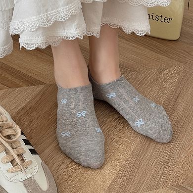 5 Pairs Women's Bow Pattern Low Cut No Show Socks Breathable Mesh Knit Anti-Slip Design