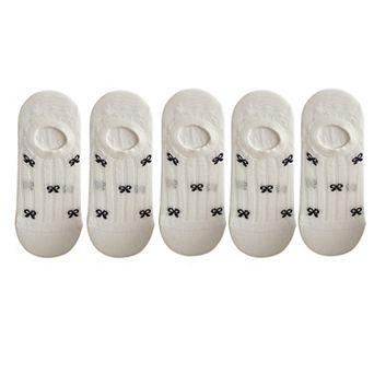 5 Pairs Women's Bow Pattern Low Cut No Show Socks Breathable Mesh Knit Anti-Slip Design