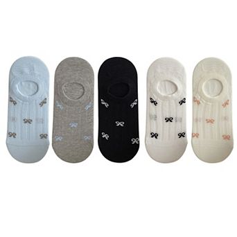 5 Pairs Women's Bow Pattern Low Cut No Show Socks Breathable Mesh Knit Anti-Slip Design