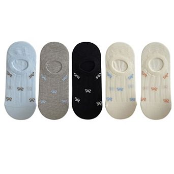 5 Pairs Women's Bow Pattern Low Cut No Show Socks Breathable Mesh Knit Anti-Slip Design