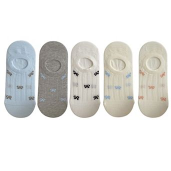 5 Pairs Women's Bow Pattern Low Cut No Show Socks Breathable Mesh Knit Anti-Slip Design