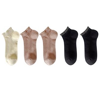 5 Pairs Women's Ruffle Cuff Lace Knit Ankle Socks Breathable Soft Stretch Fabric