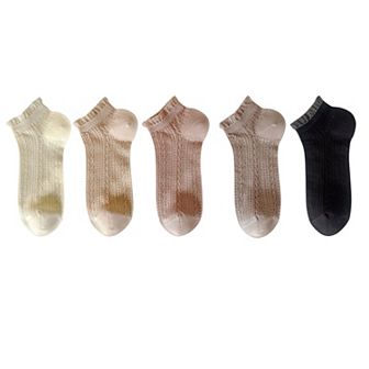 5 Pairs Women's Ruffle Cuff Lace Knit Ankle Socks Breathable Soft Stretch Fabric