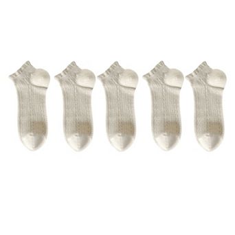 5 Pairs Women's Ruffle Cuff Lace Knit Ankle Socks Breathable Soft Stretch Fabric