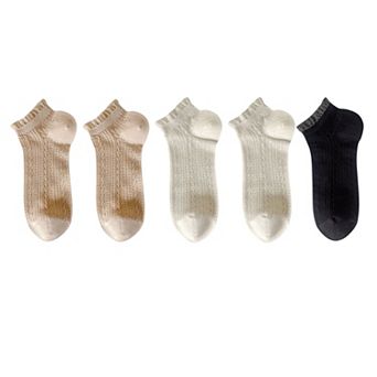 5 Pairs Women's Ruffle Cuff Lace Knit Ankle Socks Breathable Soft Stretch Fabric