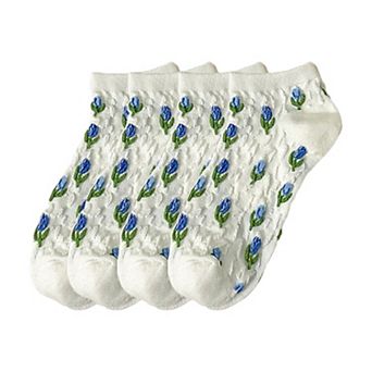 Adorable Summer Floral Embroidered Ankle Socks 4 pk