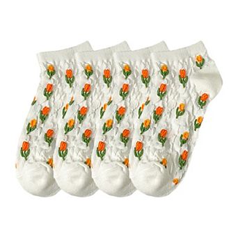 Adorable Summer Floral Embroidered Ankle Socks 4 pk