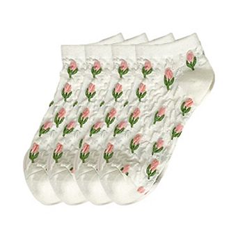 Adorable Summer Floral Embroidered Ankle Socks 4 pk