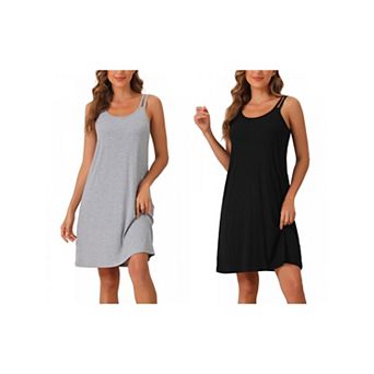 2 Packs Women's Sleeveless Pajama Dress Chemise Nighties Nightshirts Camisole Nightgowns