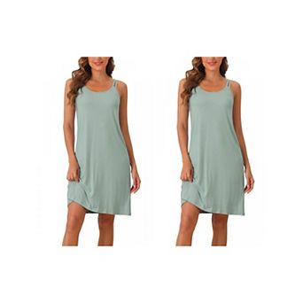 2 Packs Women's Sleeveless Pajama Dress Chemise Nighties Nightshirts Camisole Nightgowns