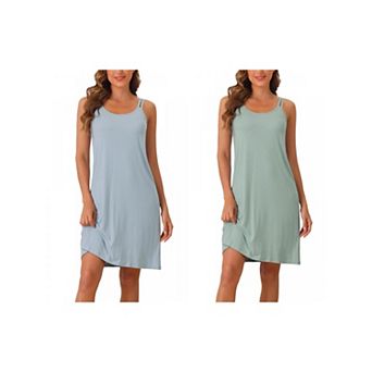 2 Packs Women's Sleeveless Pajama Dress Chemise Nighties Nightshirts Camisole Nightgowns