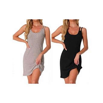 2 Packs Women Sleeveless Sleepwear Sleep Dress Ribbed Knit Night Shirt Chemise Nighties Nightgowns