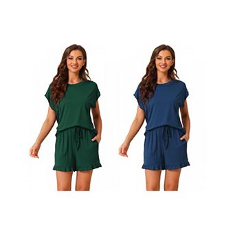 2 Sets Women's Pajamas Ruffle Summer Outfits Short Sleeves Tops with Shorts Soft Lounge Sets