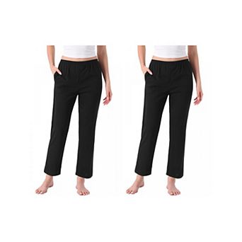 2 Packs Women's Cotton Pajama Bottoms Elastic Waist with Pocket Sleepwear Lounge Long Pants
