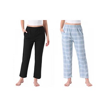 2 Packs Women's Cotton Pajama Bottoms Elastic Waist with Pocket Sleepwear Lounge Long Pants