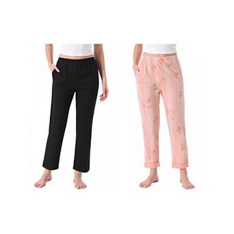2 Packs Women's Cotton Pajama Bottoms Elastic Waist with Pocket Sleepwear Lounge Long Pants