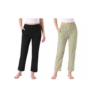 2 Packs Women's Cotton Pajama Bottoms Elastic Waist with Pocket Sleepwear Lounge Long Pants