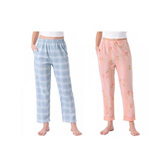 2 Packs Women's Cotton Pajama Bottoms Elastic Waist with Pocket Sleepwear Lounge Long Pants
