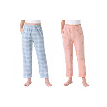 2 Packs Women's Cotton Pajama Bottoms Elastic Waist with Pocket Sleepwear Lounge Long Pants