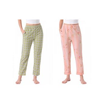 2 Packs Women's Cotton Pajama Bottoms Elastic Waist with Pocket Sleepwear Lounge Long Pants