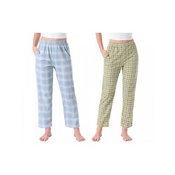 2 Packs Women's Cotton Pajama Bottoms Elastic Waist with Pocket Sleepwear Lounge Long Pants