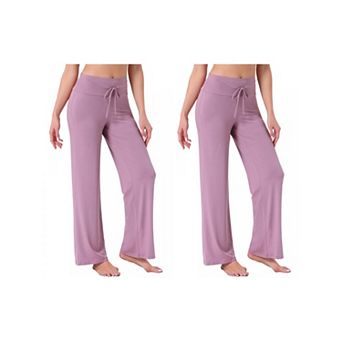 2 Packs Women's Pajama Pants Wide Leg Drawstring Sweatpant Stretch Palazzo Lounge Yoga Sleep Bottoms