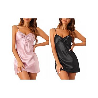 2 Packs Women's Satin Nightgown Sleeveless Backless Cami Sleepwear with Breast Pads Short Pajamas