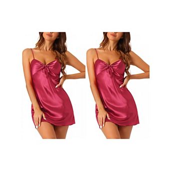 2 Packs Women's Satin Nightgown Sleeveless Backless Cami Sleepwear with Breast Pads Short Pajamas