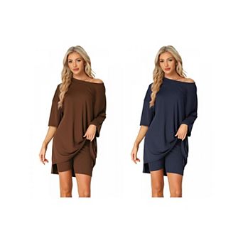 2 Sets Women's 2 pc Lounge Sets Knit Outfits T-Shirt Biker Shorts Sleepwear Loungewear Sweatsuits