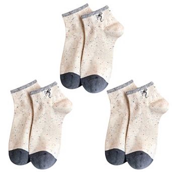 3-Pack Women's Cartoon Embroidered Cotton Ankle Socks with Stripes and Color Speckle Design