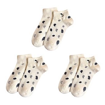 3-Pack Women's Cartoon Embroidered Cotton Ankle Socks with Stripes and Color Speckle Design