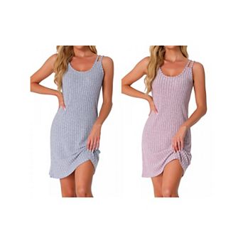 2 Packs Women Sleeveless Sleepwear Sleep Dress Ribbed Knit Night Shirt Chemise Nighties Nightgowns