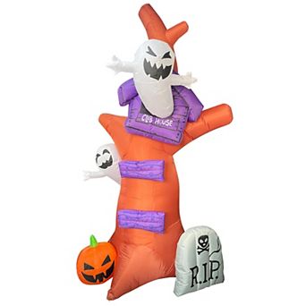 GOOSH 9 FT Halloween Inflatables Huge Tree with Pumpkin Tombstone with Built-in LEDs