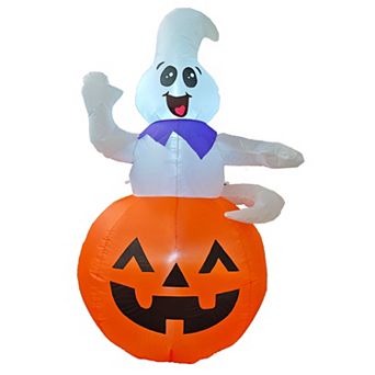 GOOSH 5 FT Halloween Inflatable Outdoor Ghost Sitting on The Pumpkin